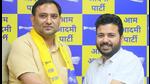 Pawan Sehrawat at his AAP rejoining with Durgesh Pathak in New Delhi on Sunday. (HT PHOTO) Pawan Sehrawat at his AAP rejoining with Durgesh Pathak in New Delhi on Sunday. (HT PHOTO)