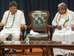 Former Karnataka CM Siddaramaiah and Karnataka Congress president DK Shivakumar during celebrations after the party's win in Karnataka assembly elections in Bengaluru.(PTI) Former Karnataka CM Siddaramaiah and Karnataka Congress president DK Shivakumar during celebrations after the party's win in Karnataka assembly elections in Bengaluru.(PTI)