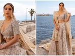 Sara Ali Khan walked the red carpet of the most awaited Cannes International Film Festival 2023 on Tuesday wearing an exquisite hand-embroidered ivory lehenga set created by the designer duo Abu Jani Sandeep Khosla. (Instagram/@saralikhan95) Sara Ali Khan walked the red carpet of the most awaited Cannes International Film Festival 2023 on Tuesday wearing an exquisite hand-embroidered ivory lehenga set created by the designer duo Abu Jani Sandeep Khosla. (Instagram/@saralikhan95)