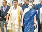 Congress leader Sonia Gandhi and DK Shivakumar.(File) Congress leader Sonia Gandhi and DK Shivakumar.(File)