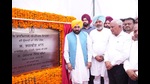 Punjab CM Bhagwant Mann laying foundation stone of a sub-tehsil complex in Cheema, Sangrur, on Monday. Punjab CM Bhagwant Mann laying foundation stone of a sub-tehsil complex in Cheema, Sangrur, on Monday.