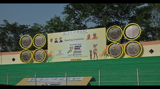 A hoarding announcing the opening ceremony of ‘Khelo India’ to be held in Lucknow on Thursday. (Sourced) A hoarding announcing the opening ceremony of ‘Khelo India’ to be held in Lucknow on Thursday. (Sourced)