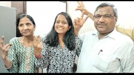Ninth rank holder Kanika Goyal with her family in Kaithal. Ninth rank holder Kanika Goyal with her family in Kaithal.