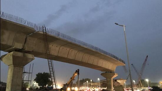 A flyover, part of the stack interchange at NH-48, under construction on Wednesday. (Parveen Kumar/HT) A flyover, part of the stack interchange at NH-48, under construction on Wednesday. (Parveen Kumar/HT)