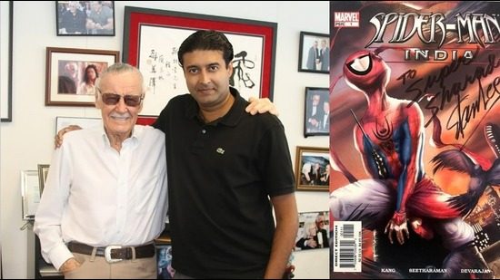 Devarajan and Lee; (above right) the signed comic. (Image courtesy Sharad Devarajan) Devarajan and Lee; (above right) the signed comic. (Image courtesy Sharad Devarajan)