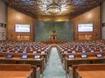 A view inside the new parliament building to be inaugurated by PM Modi on Sunday.(Government Sources) A view inside the new parliament building to be inaugurated by PM Modi on Sunday.(Government Sources)