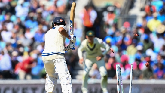 India were left tottering at 151/5 as Australia took a major step towards securing their first-ever WTC title on Day 2 of the final at The Oval. India were trailing Australia by 318 runs at the end of the day with just five wickets in hand. (AFP)