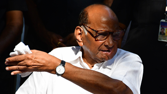 NCP chief president Sharad Pawar addresses the media, at Silver Oak, in Mumbai, India, on Thursday.(HT PHOTO)