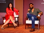 Kajol wore a red dress for The Trial's trailer launch. Ajay Devgan wore blue jeans and green kurta. Directed by Suparn Verma, The Trial will stream on Disney+ Hotstar. (All pics: Varinder Chawla) Kajol wore a red dress for The Trial's trailer launch. Ajay Devgan wore blue jeans and green kurta. Directed by Suparn Verma, The Trial will stream on Disney+ Hotstar. (All pics: Varinder Chawla)