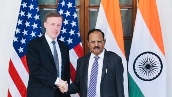 National security advisor Ajit Doval with his US counterpart Jake Sullivan. National security advisor Ajit Doval with his US counterpart Jake Sullivan.