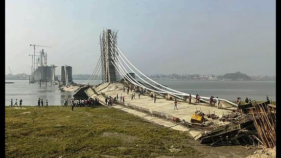 View of an under-construction bridge that collapsed n Bhagalpur on June 5. (PTI) View of an under-construction bridge that collapsed n Bhagalpur on June 5. (PTI)