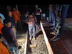 This unusual occurrence happened when the train was arriving at the Mumbra station. (HT Photo) This unusual occurrence happened when the train was arriving at the Mumbra station. (HT Photo)