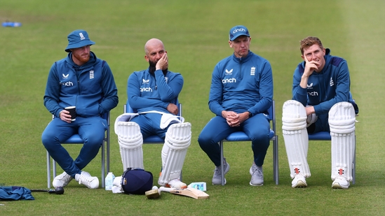 England's Ben Stokes, Moeen Ali and Zak Crawley during practice. (Reuters)