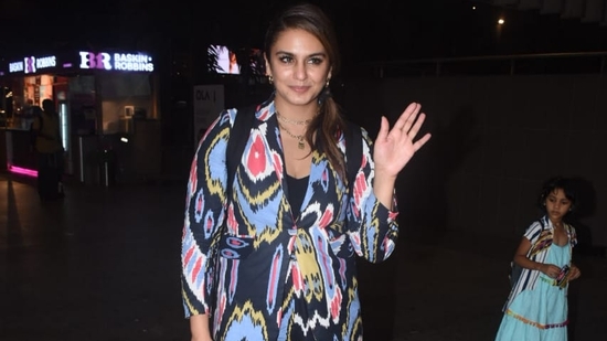 Huma Qureshi is all set to see the release of her film Tarla on ZEE5 on July 7. She plays the famous chef Tarla Dalal in the film also starring Sharib Hashmi. She was spotted at the Mumbai airport Wednesday morning. (Varinder Chawla)