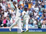 Mohammed Shami celebrates a wicket as Rohit Sharma joins in. (AP) Mohammed Shami celebrates a wicket as Rohit Sharma joins in. (AP)