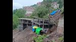 A landslide-hit area in Himachal amid heavy rain on Saturday. (HT Photo) A landslide-hit area in Himachal amid heavy rain on Saturday. (HT Photo)