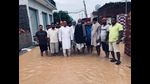 Chabbewal MLA Dr Raj Kumar taking stock of flood situation in Hoshiarpur`s Halluwal village in Sunday. (HT Photo) Chabbewal MLA Dr Raj Kumar taking stock of flood situation in Hoshiarpur`s Halluwal village in Sunday. (HT Photo)