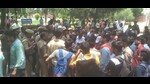 Students protesting at AU while the police manning the main gate of the varsity on Wednesday. (HT Photo) Students protesting at AU while the police manning the main gate of the varsity on Wednesday. (HT Photo)