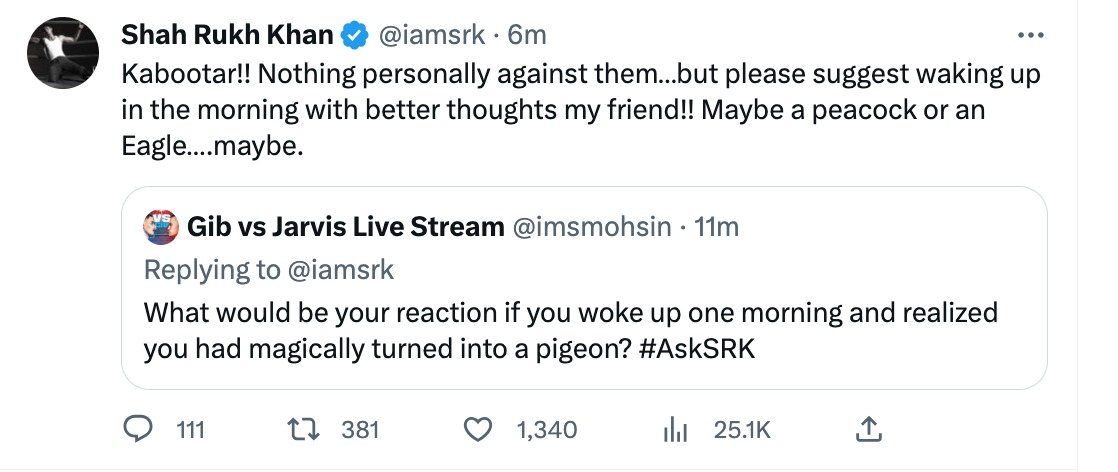 Shah Rukh Khan conducted an Ask SRK session on Twitter on Thursday. Shah Rukh Khan conducted an Ask SRK session on Twitter on Thursday.