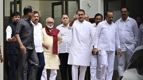 Maharashtra deputy CM Ajit Pawar and other ministers after meeting NCP chief Sharad Pawar at Y B Chavan in Mumbai. (HT photo / Anshuman Poyrekar) Maharashtra deputy CM Ajit Pawar and other ministers after meeting NCP chief Sharad Pawar at Y B Chavan in Mumbai. (HT photo / Anshuman Poyrekar)