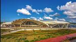 The architectural design of the airport terminal resembles a shell-shaped structure, depicting the sea and islands. (PTI photo) The architectural design of the airport terminal resembles a shell-shaped structure, depicting the sea and islands. (PTI photo)