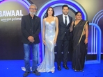 The Bawaal team at the special screening of the film in Mumbai on Tuesday. Black was the theme of the night for which director Nitesh Tiwari, story writer Ashwiny Iyer Tiwari and actor Varun Dhawan arrived in black. Janhvi Kapoor chose a hologram dress for the evening and truly caught the spotlight. The Bawaal team at the special screening of the film in Mumbai on Tuesday. Black was the theme of the night for which director Nitesh Tiwari, story writer Ashwiny Iyer Tiwari and actor Varun Dhawan arrived in black. Janhvi Kapoor chose a hologram dress for the evening and truly caught the spotlight.