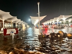 Waterlogged road outside the Ahmedabad airport terminal. Waterlogged road outside the Ahmedabad airport terminal.