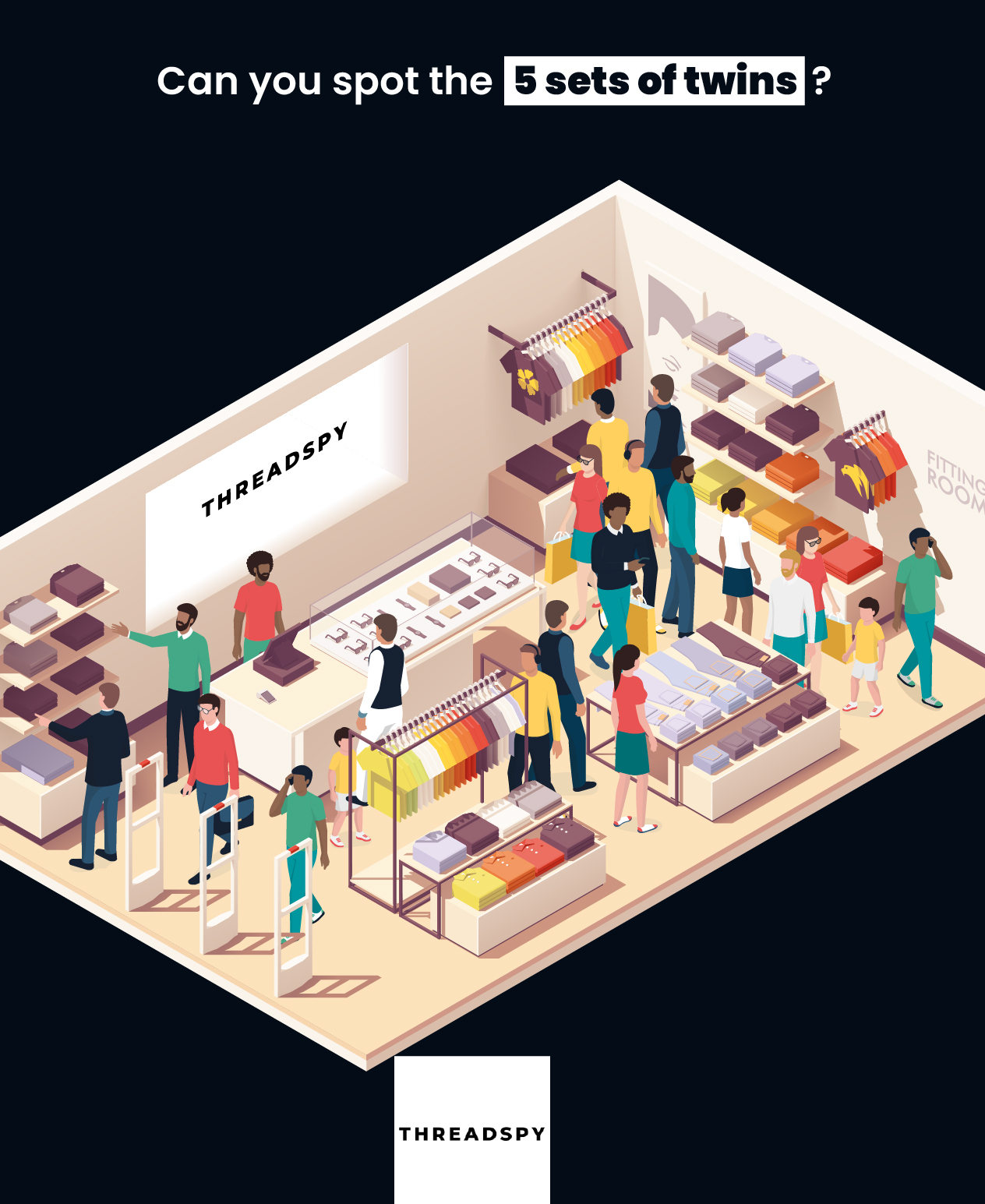 Brain Teaser: How quickly can you spot five sets of twins?(Threadspy) Brain Teaser: How quickly can you spot five sets of twins?(Threadspy)