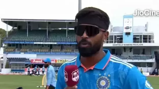 Hardik Pandya during toss in the 2nd ODI vs West Indies(Twitter) Hardik Pandya during toss in the 2nd ODI vs West Indies(Twitter)