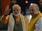 Prime Minister Narendra Modi seen with Amit Shah at BJP headquarters, in New Delhi.(Photo by Vipin Kumar/ Hindustan Times) Prime Minister Narendra Modi seen with Amit Shah at BJP headquarters, in New Delhi.(Photo by Vipin Kumar/ Hindustan Times)