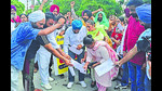 Newly regularised teachers holding a protest in Sangrur. (HT Photo) Newly regularised teachers holding a protest in Sangrur. (HT Photo)