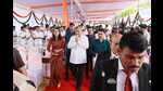 Pune Guardian Minister Chandrakant Patil at the foundation laying event of Akurdi station. (HT PHOTO) Pune Guardian Minister Chandrakant Patil at the foundation laying event of Akurdi station. (HT PHOTO)
