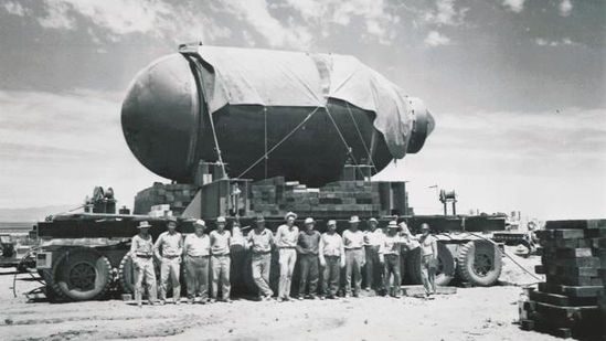 Trinity, the first nuclear bomb being prepared at the test site in the Jornada del Muerto desert in New Mexico, USA on July 16th, 1945. (agilard/Shutterstock) Trinity, the first nuclear bomb being prepared at the test site in the Jornada del Muerto desert in New Mexico, USA on July 16th, 1945. (agilard/Shutterstock)