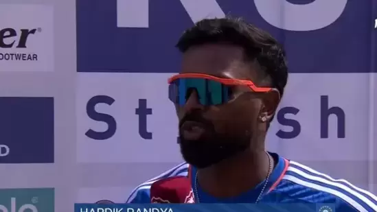 Hardik Pandya during a post-match interview during the West Indies T20I series(Twitter) Hardik Pandya during a post-match interview during the West Indies T20I series(Twitter)