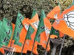 BJP flags at the party headquarter in New Delhi.(HT File Photo) BJP flags at the party headquarter in New Delhi.(HT File Photo)