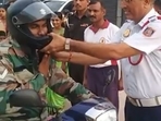 Screengrab of the video shared by Delhi traffic police on sensitisation on road safety for army personnel on Thursday. Screengrab of the video shared by Delhi traffic police on sensitisation on road safety for army personnel on Thursday.
