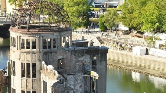 A ceremony to mark the 78th anniversary of the world's first atomic bomb attack being held at the Peace Memorial Park in Hiroshima on August 6, 2023. (JIJI Press/AFP) A ceremony to mark the 78th anniversary of the world's first atomic bomb attack being held at the Peace Memorial Park in Hiroshima on August 6, 2023. (JIJI Press/AFP)