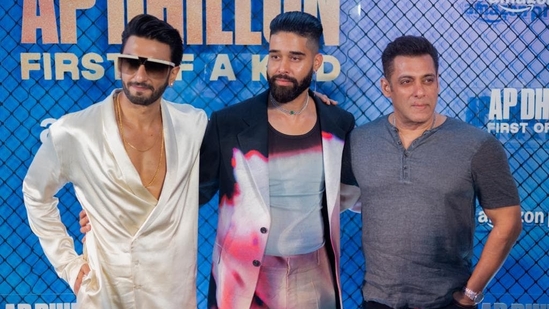 Both Ranveer Singh and Salman Khan joined singer AP Dhillon at the screening of his docu-series AP Dhillon: First of a Kind in Mumbai on Wednesday. It will release on Amazon Prime Video on August 18.&nbsp;