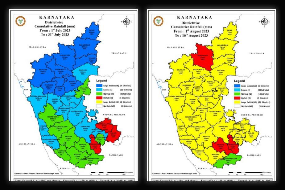 A comparison of rainfall distribution in July vs August 1-16. (KSNDMC) A comparison of rainfall distribution in July vs August 1-16. (KSNDMC)