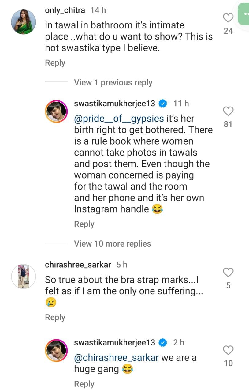 Swastika Mukherjee replies to Instagram user who questioned her photos. Swastika Mukherjee replies to Instagram user who questioned her photos.