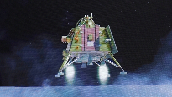 The Chandrayaan 3's Vikram lander successfully landed on the moon's South Pole at 6:04 pm(REUTERS)
