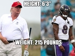 Both Donald Trump and NFL QB Lamar Jackson weigh 215 pounds Both Donald Trump and NFL QB Lamar Jackson weigh 215 pounds