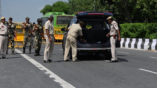 In preparation for the G20 summit, the Delhi Police has implemented a series of stringent security measures. These include the deployment of markswomen and armed forces at strategic locations, intensified patrolling, and rigorous border area checks. Over 50,000 security personnel, K9 dog squads, and mounted police are assisting the Delhi Police in ensuring a safe environment for the event. (HT Photo)