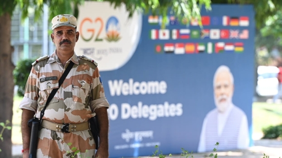Ahead of the G20 Summit, security measures have been significantly reinforced throughout the national capital, with a particular focus on New Delhi district. According to officials, police, paramilitary forces, and various agencies are diligently overseeing the city, ensuring a heightened level of vigilance. (HT Photo)