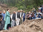 AICC general secretary Priyanka Gandhi meets the disaster effected families at Summerhill temple. (HT Photo) AICC general secretary Priyanka Gandhi meets the disaster effected families at Summerhill temple. (HT Photo)