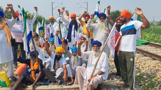 Several farmers' bodies called for a three-day rail blockade starting today, September 28, to push the Central government for fulfilling their demands, which encompass a financial aid package for flood losses, a legal guarantee for Minimum Support Price (MSP), and debt relief. (HT Photo)