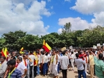 Members of farmers’ associations and political groups gather at Freedom Park in Bengaluru to protest over Cauvery issue on Tuesday. (HT Photo) Members of farmers’ associations and political groups gather at Freedom Park in Bengaluru to protest over Cauvery issue on Tuesday. (HT Photo)