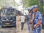 Police personnel deployed during bandh in Bengaluru Police personnel deployed during bandh in Bengaluru