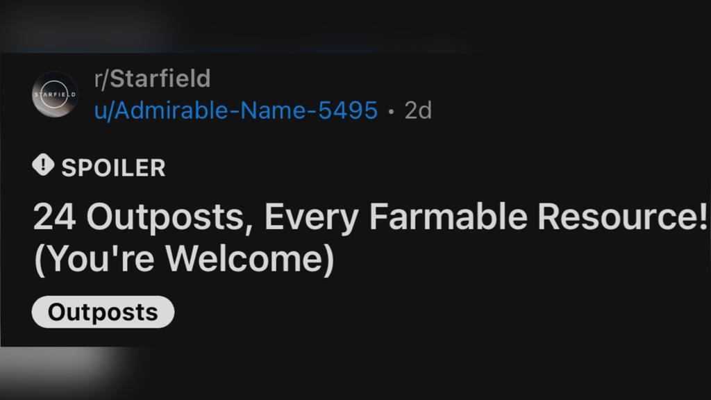 Unlock the galaxy's riches with Admirable-Name-5495's resource farming guide in Starfield. Game-changing strategies await! (Reddit/r/Starfield,u/Admirable-Name-5495)(Reddit) Unlock the galaxy's riches with Admirable-Name-5495's resource farming guide in Starfield. Game-changing strategies await! (Reddit/r/Starfield,u/Admirable-Name-5495)(Reddit)