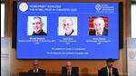 A screen shows this year's laureates US Chemist Moungi Bawendi, US Chemist Louis Brus and Russian physicist Alexei Ekimov during the announcement of the winners of the 2023 Nobel Prize in chemistry in Stockholm on Wednesday. (AFP) A screen shows this year's laureates US Chemist Moungi Bawendi, US Chemist Louis Brus and Russian physicist Alexei Ekimov during the announcement of the winners of the 2023 Nobel Prize in chemistry in Stockholm on Wednesday. (AFP)